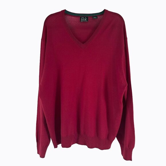 JOS A Bank Sweater SzXL 100% Merino Wool Burgundy Red Long Sleeve V-Neck Classic - Picture 1 of 5